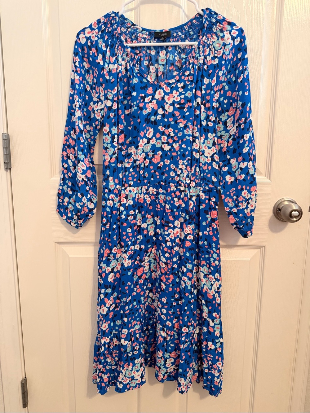 Talbots Royal Blue Floral Midi Dress with Pink & White Accents ~ Size SP